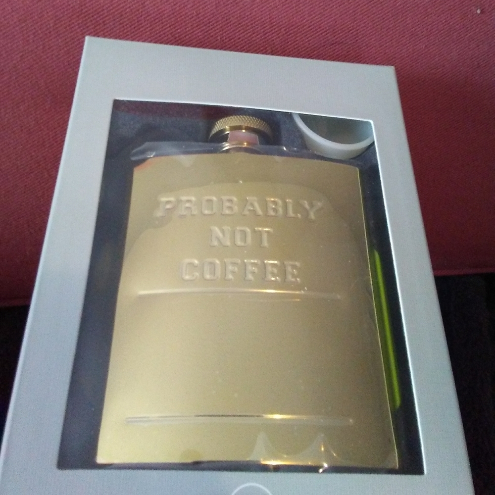 New Probably Not Coffee Gold Flask Gift Box